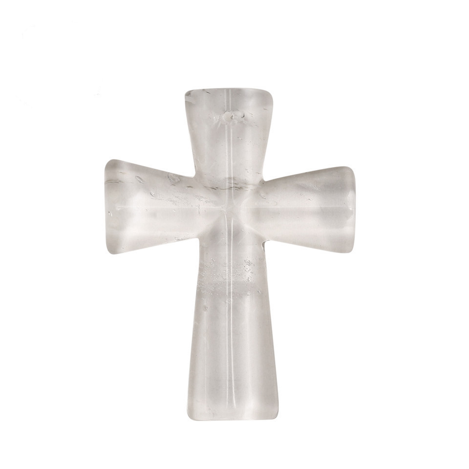Hand Carved Gemstone Cross Pendant Necklace for Men & Women with Adjustable Rope Jewelry