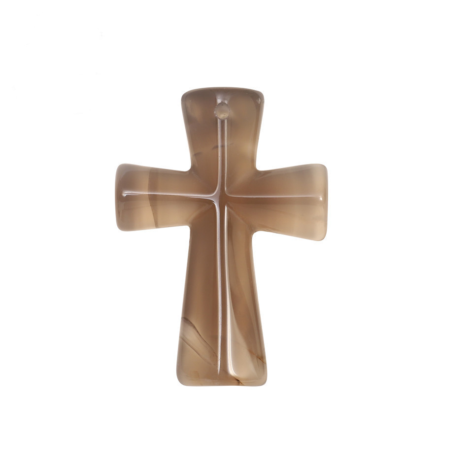 Hand Carved Gemstone Cross Pendant Necklace for Men & Women with Adjustable Rope Jewelry