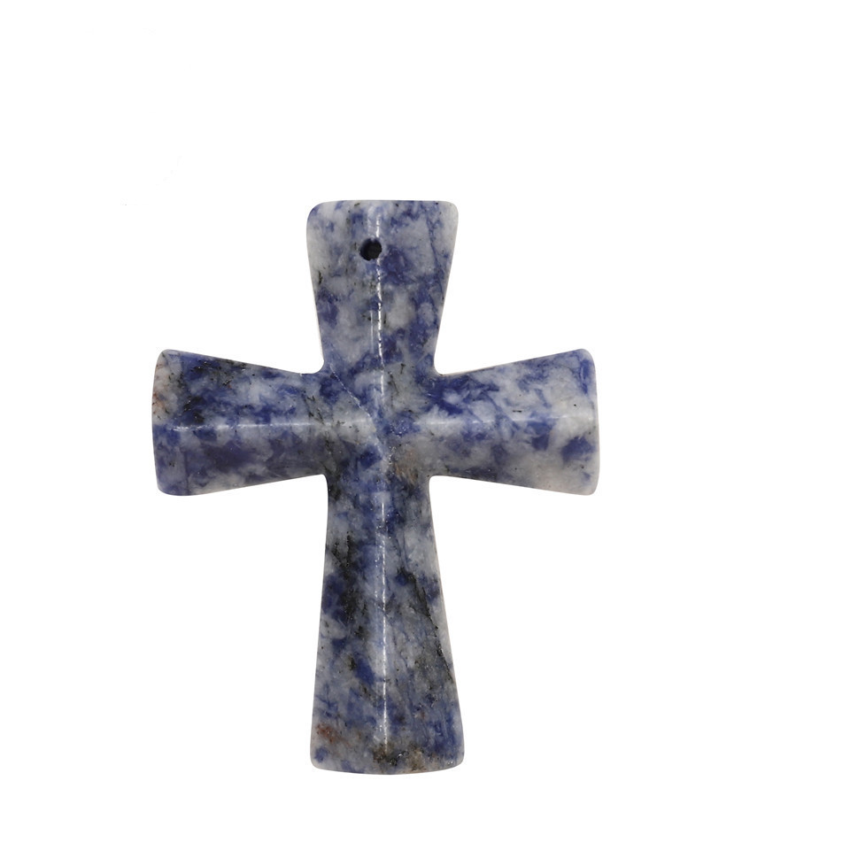 Hand Carved Gemstone Cross Pendant Necklace for Men & Women with Adjustable Rope Jewelry