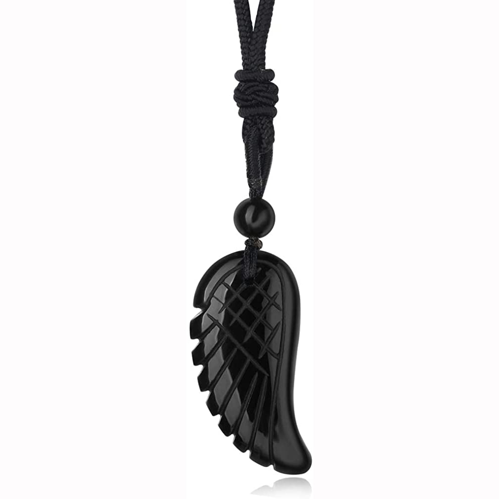 Angel Wing Crystal Pendant Necklaces Adjustable Rope Reiki Healing Stone Natural Gemstone Necklace for Women Men
