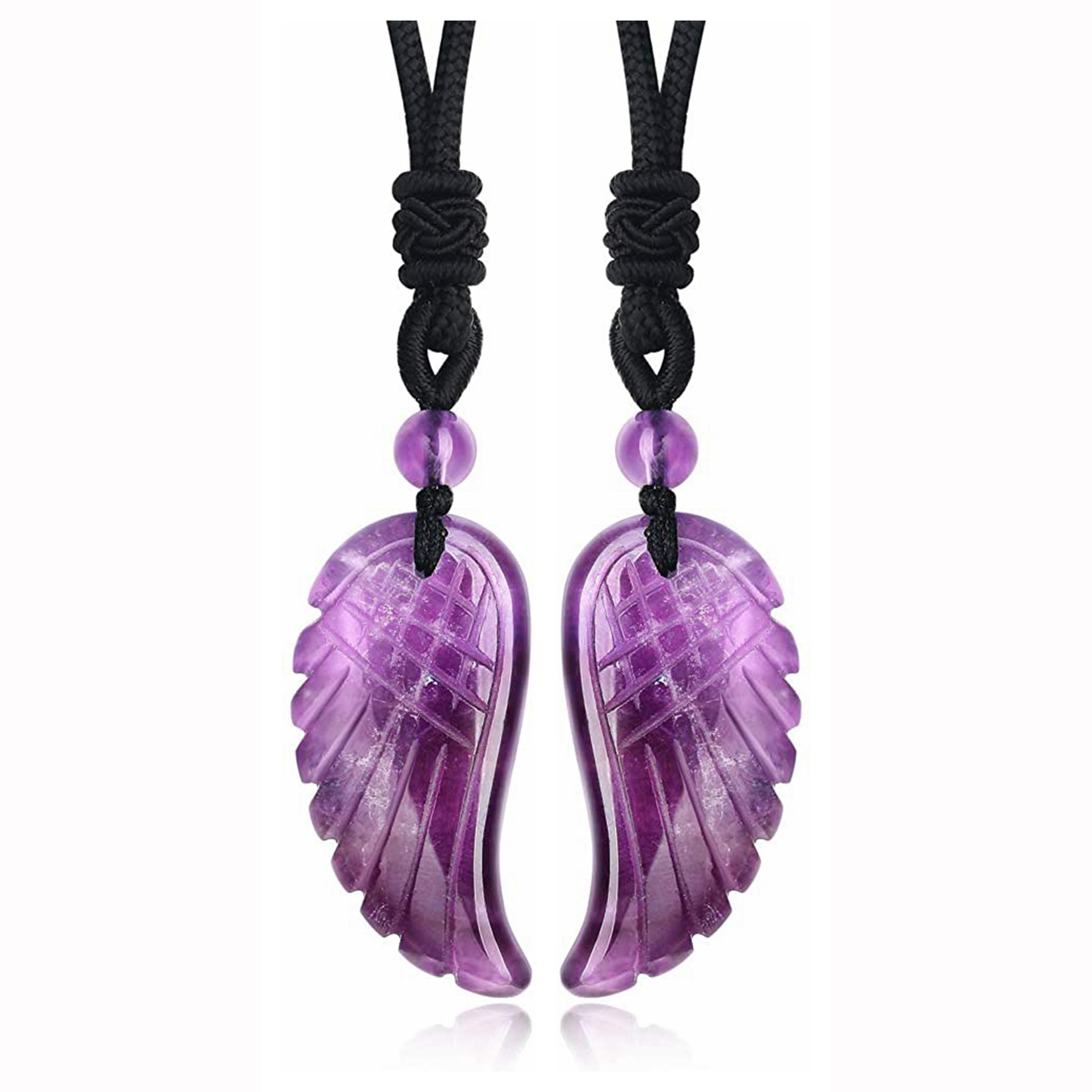 Angel Wing Crystal Pendant Necklaces Adjustable Rope Reiki Healing Stone Natural Gemstone Necklace for Women Men