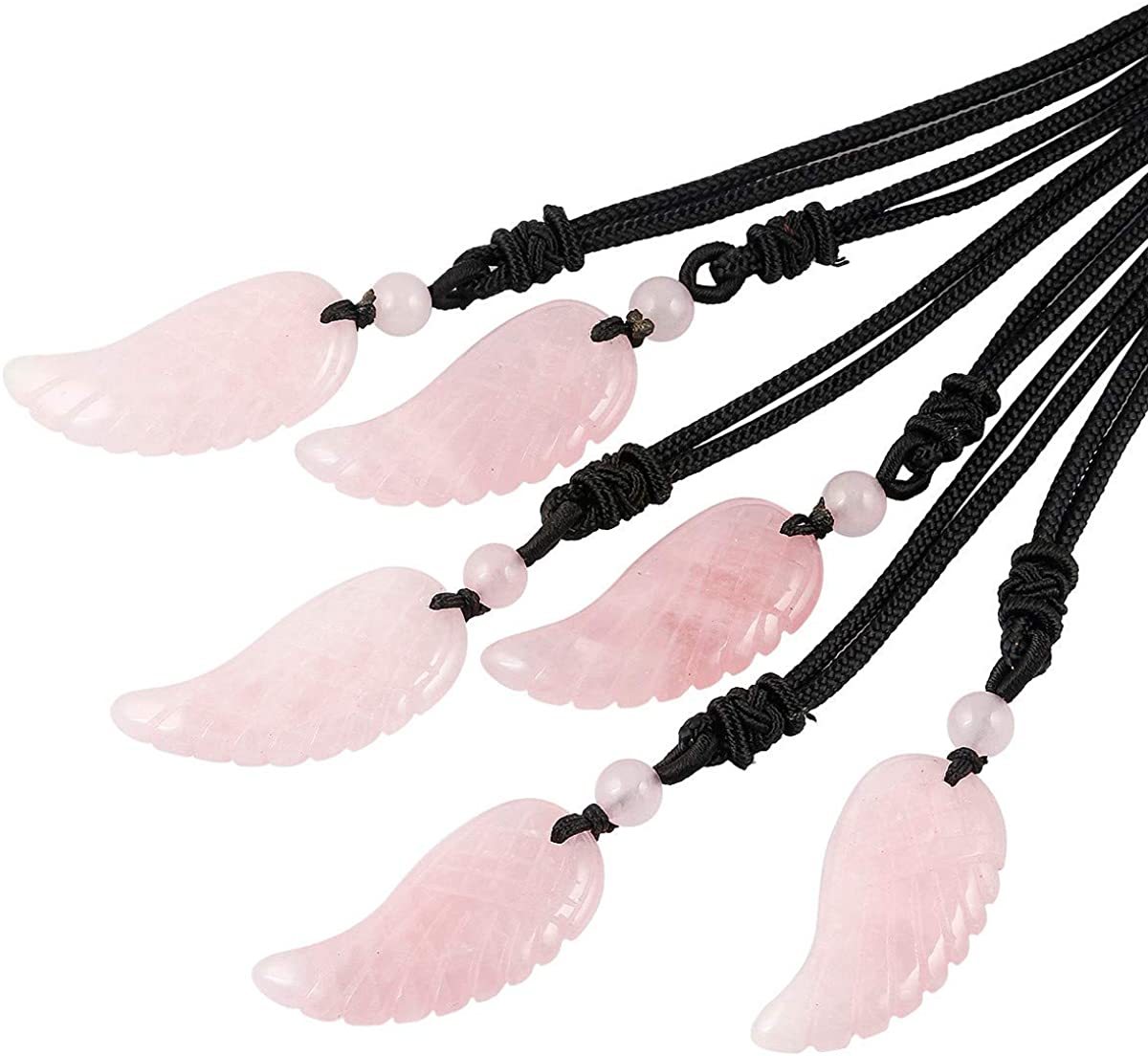 Angel Wing Crystal Pendant Necklaces Adjustable Rope Reiki Healing Stone Natural Gemstone Necklace for Women Men