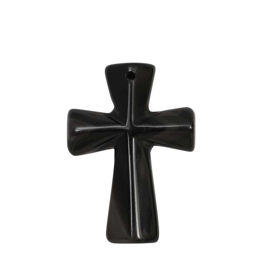 Hand Carved Gemstone Cross Pendant Necklace for Men & Women with Adjustable Rope Jewelry