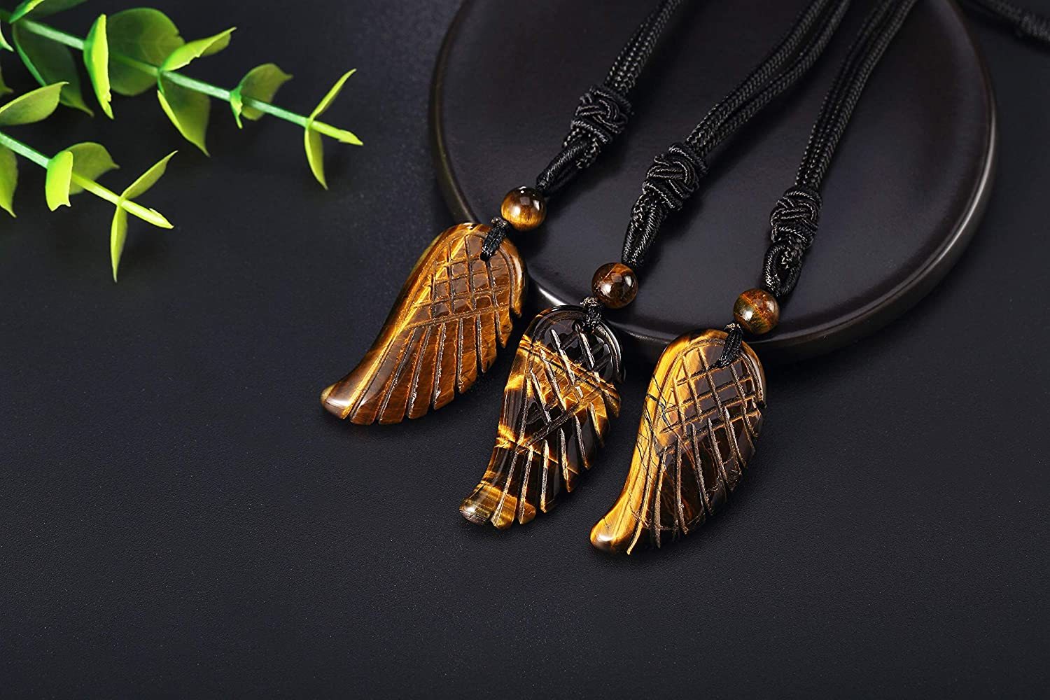 Angel Wing Crystal Pendant Necklaces Adjustable Rope Reiki Healing Stone Natural Gemstone Necklace for Women Men