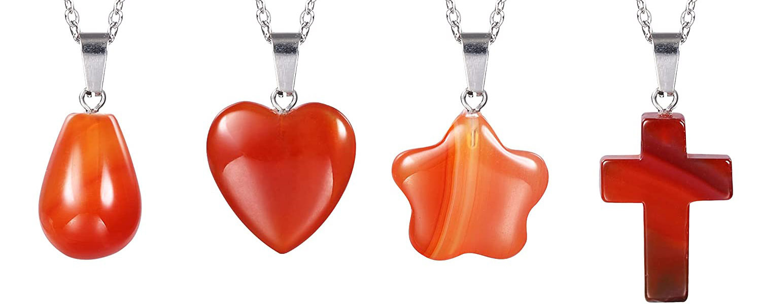 4 Pieces Carnelian Agate Necklaces Set Red Agate Pendant Necklace for Women | Heart Star Cross Teardrop Carnelian Necklace for Girls