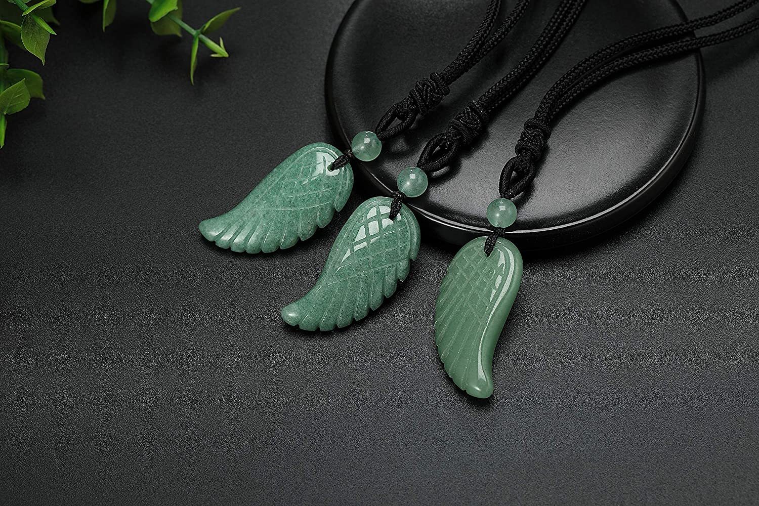 Angel Wing Crystal Pendant Necklaces Adjustable Rope Reiki Healing Stone Natural Gemstone Necklace for Women Men