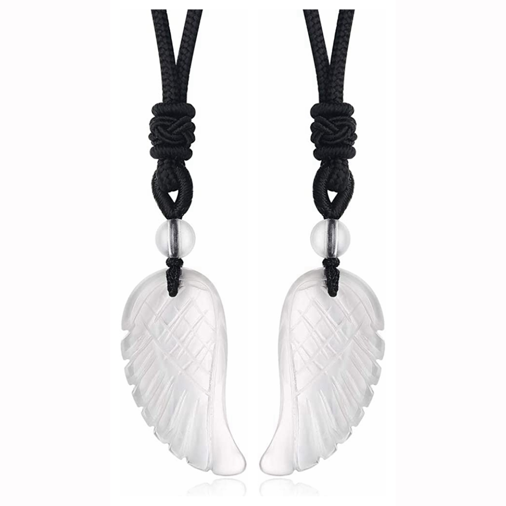 Angel Wing Crystal Pendant Necklaces Adjustable Rope Reiki Healing Stone Natural Gemstone Necklace for Women Men