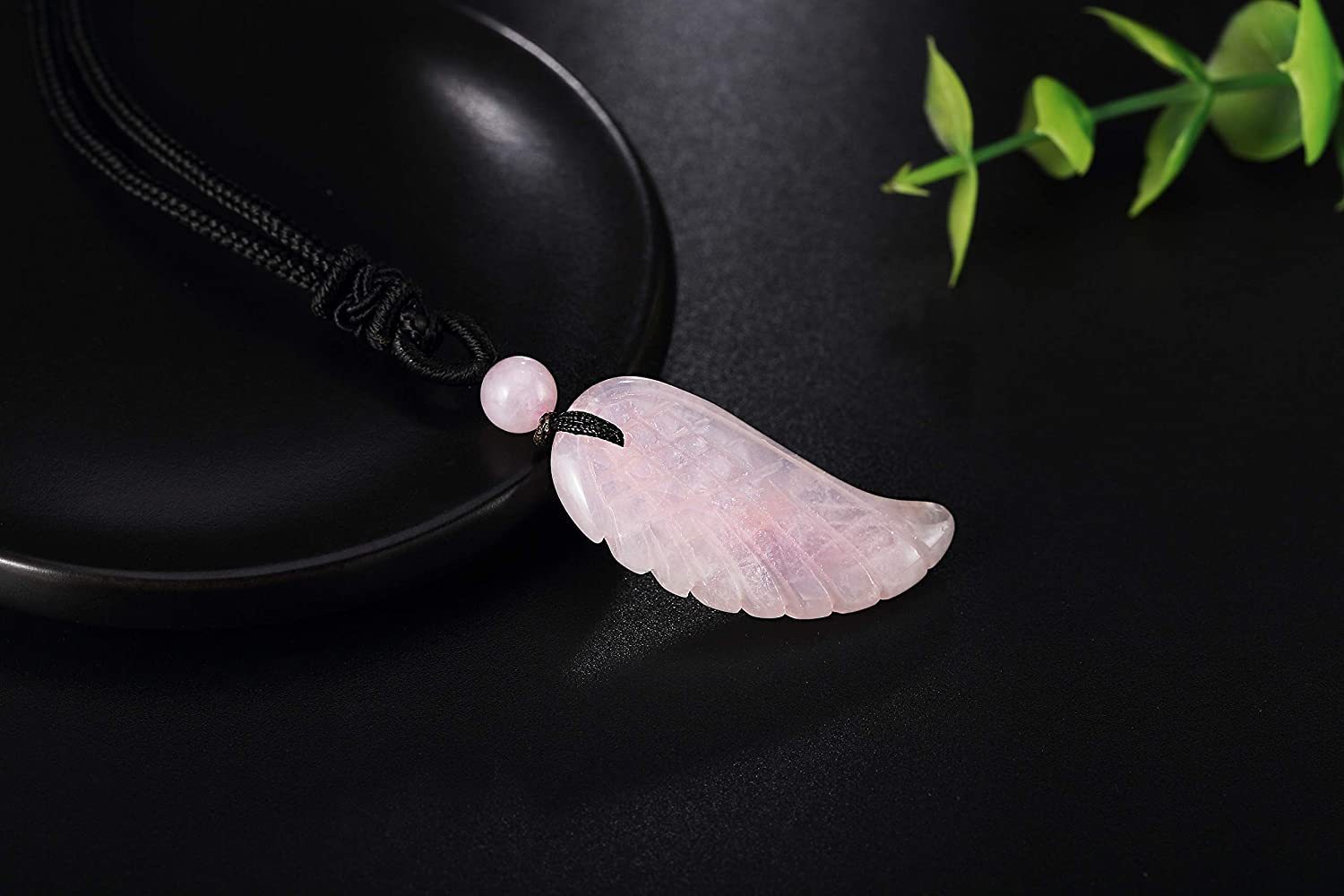 Angel Wing Crystal Pendant Necklaces Adjustable Rope Reiki Healing Stone Natural Gemstone Necklace for Women Men