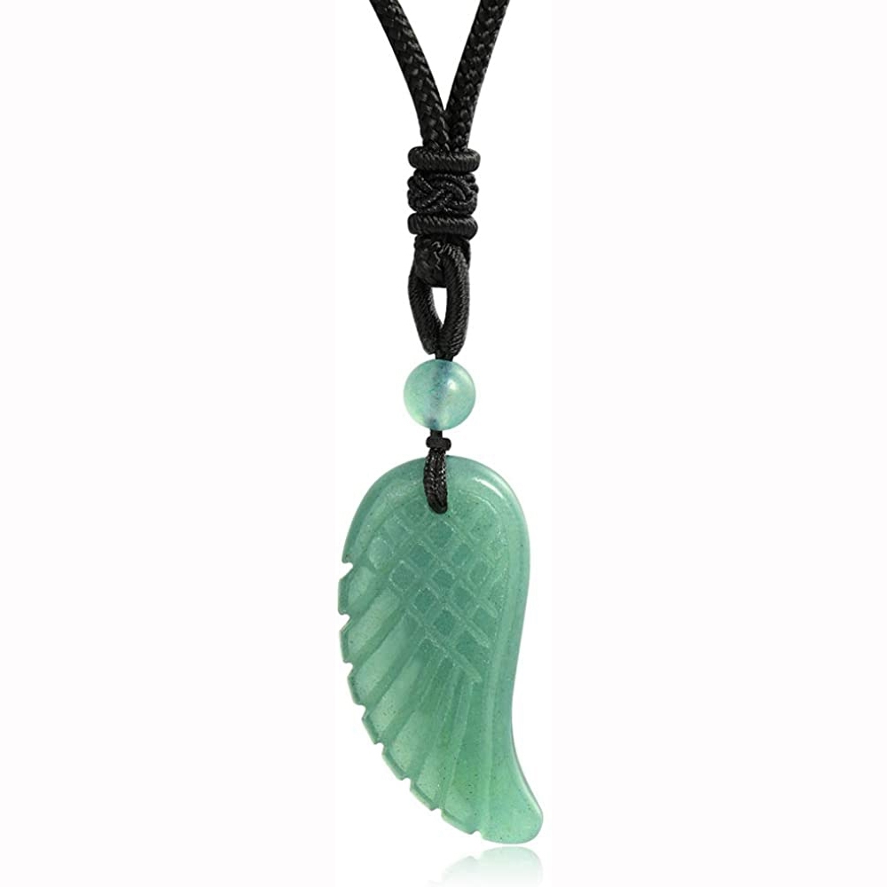 Angel Wing Crystal Pendant Necklaces Adjustable Rope Reiki Healing Stone Natural Gemstone Necklace for Women Men