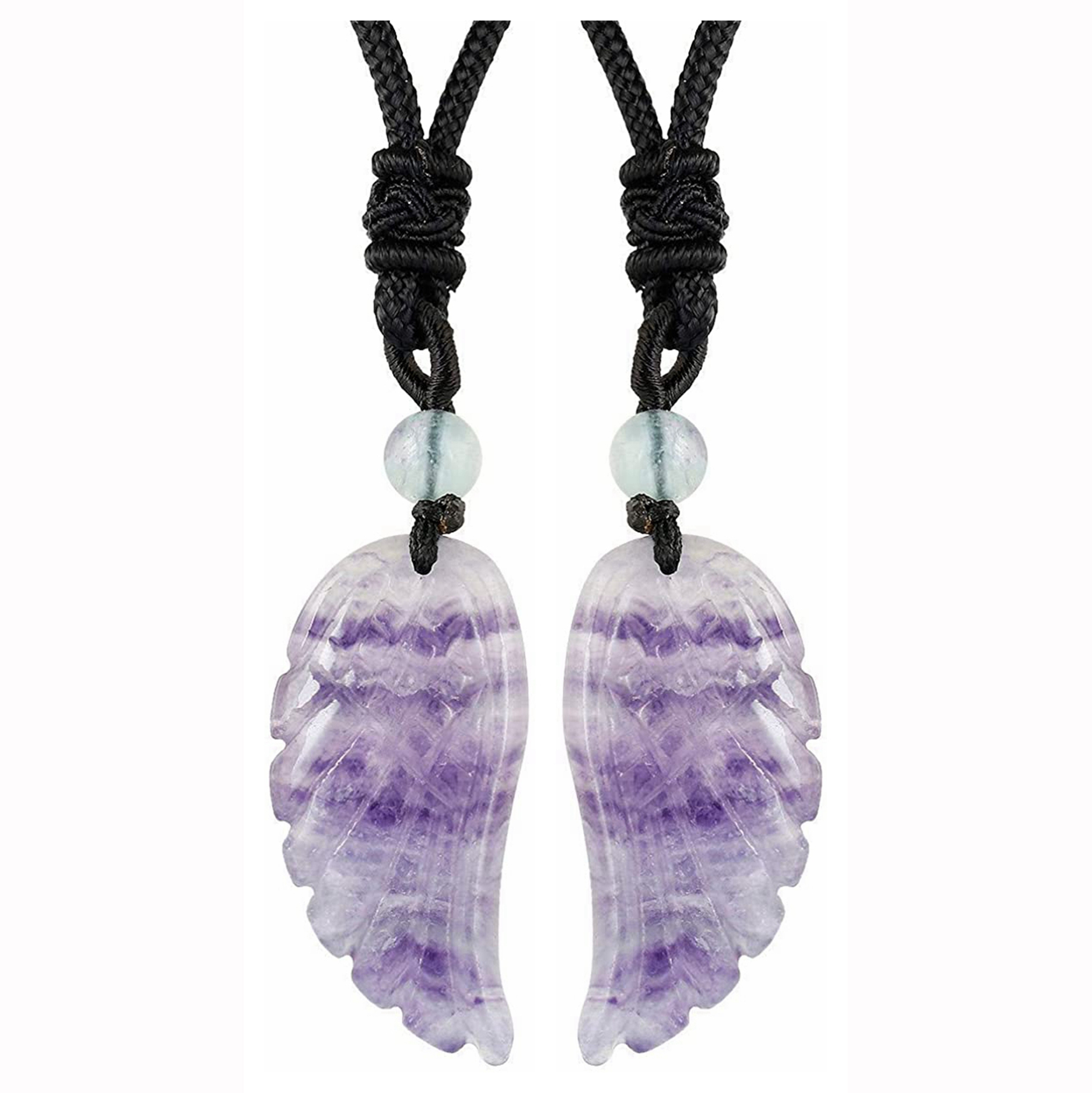 Angel Wing Crystal Pendant Necklaces Adjustable Rope Reiki Healing Stone Natural Gemstone Necklace for Women Men