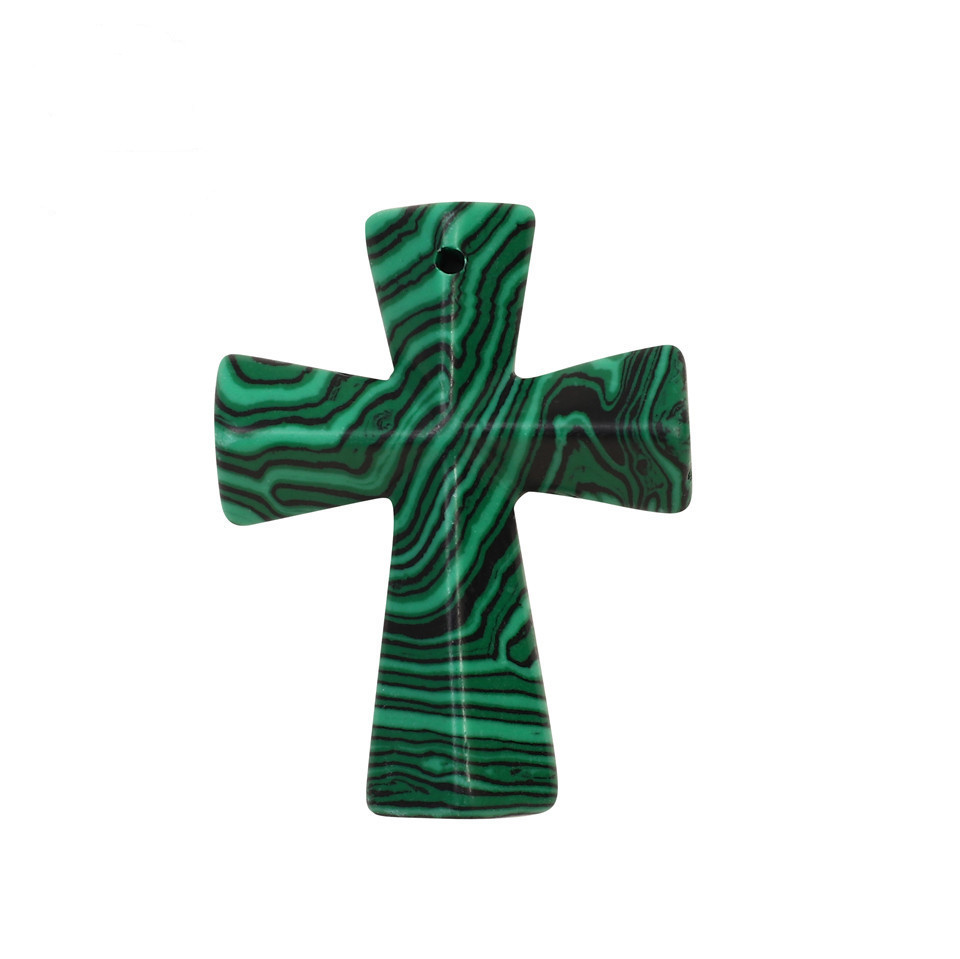 Hand Carved Gemstone Cross Pendant Necklace for Men & Women with Adjustable Rope Jewelry