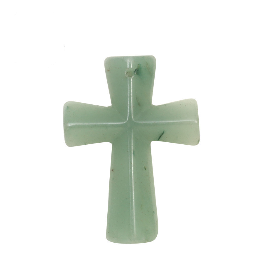 Hand Carved Gemstone Cross Pendant Necklace for Men & Women with Adjustable Rope Jewelry