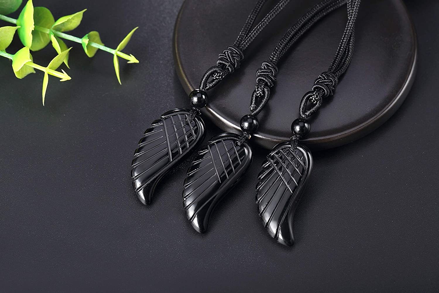 Angel Wing Crystal Pendant Necklaces Adjustable Rope Reiki Healing Stone Natural Gemstone Necklace for Women Men