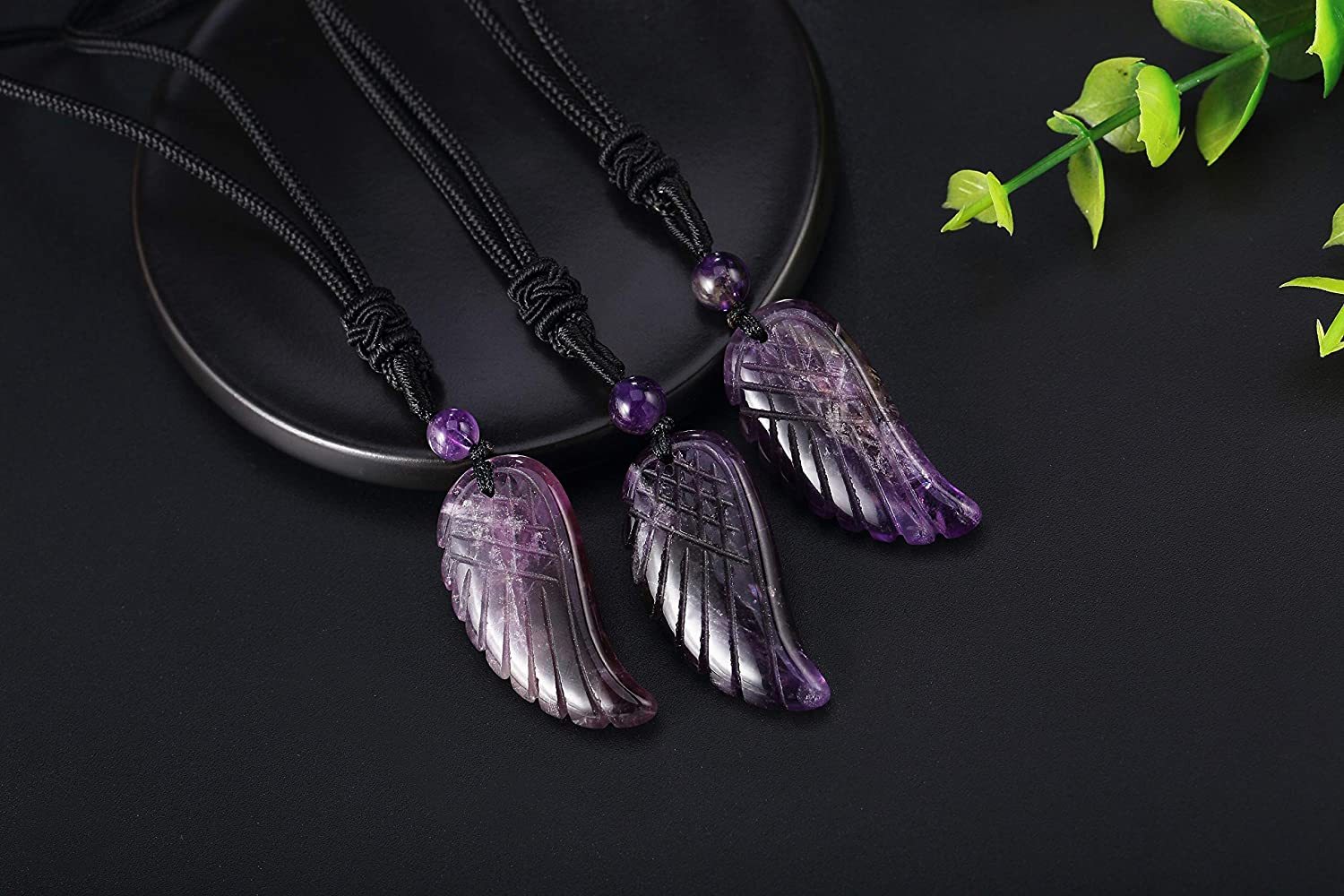 Angel Wing Crystal Pendant Necklaces Adjustable Rope Reiki Healing Stone Natural Gemstone Necklace for Women Men