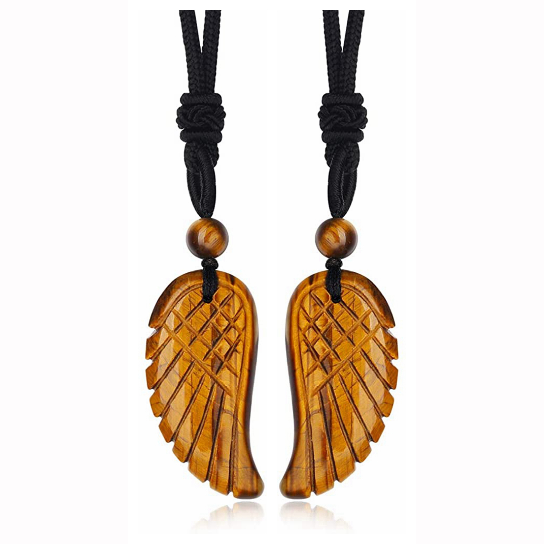 Angel Wing Crystal Pendant Necklaces Adjustable Rope Reiki Healing Stone Natural Gemstone Necklace for Women Men