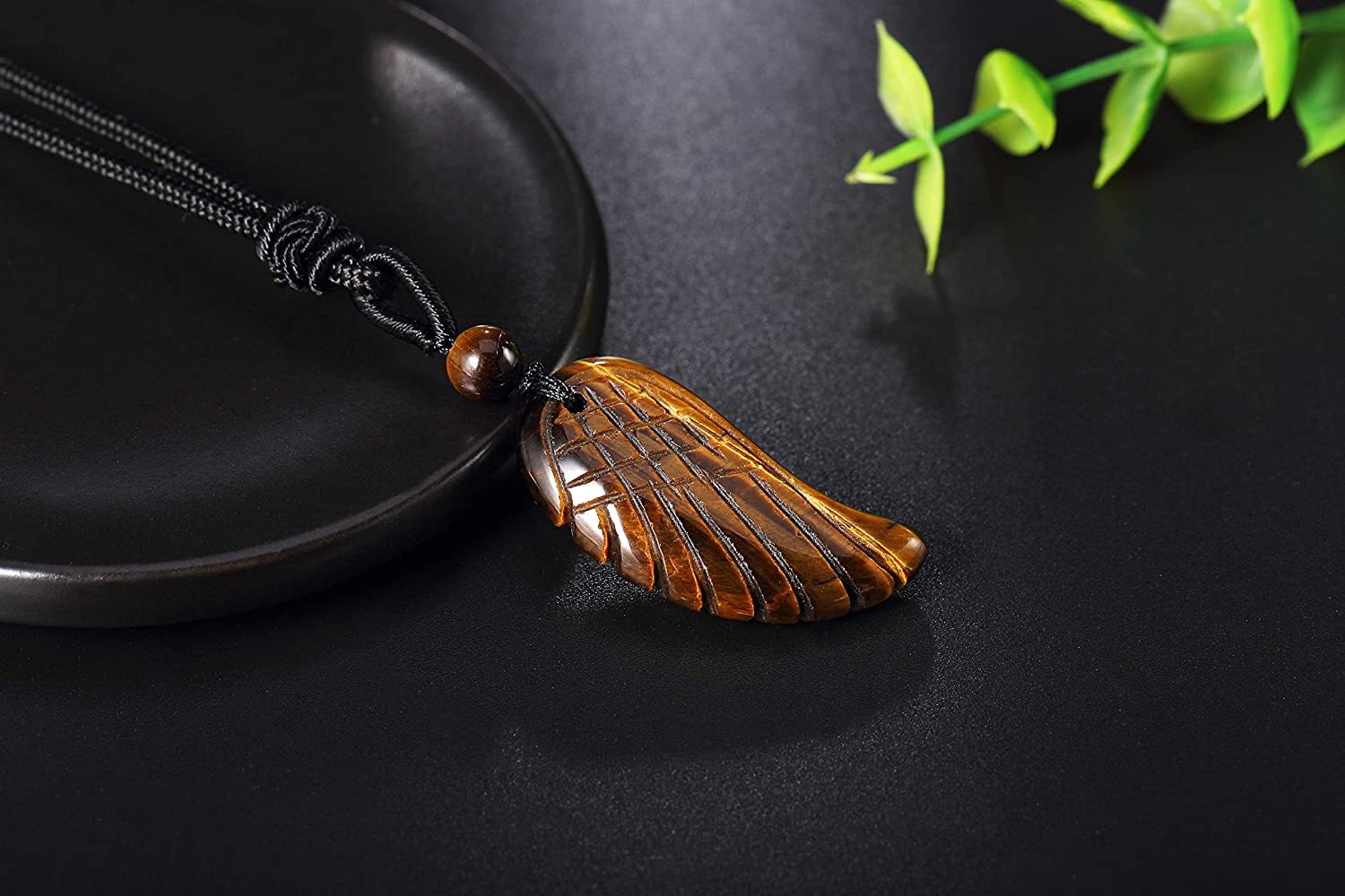 Angel Wing Crystal Pendant Necklaces Adjustable Rope Reiki Healing Stone Natural Gemstone Necklace for Women Men