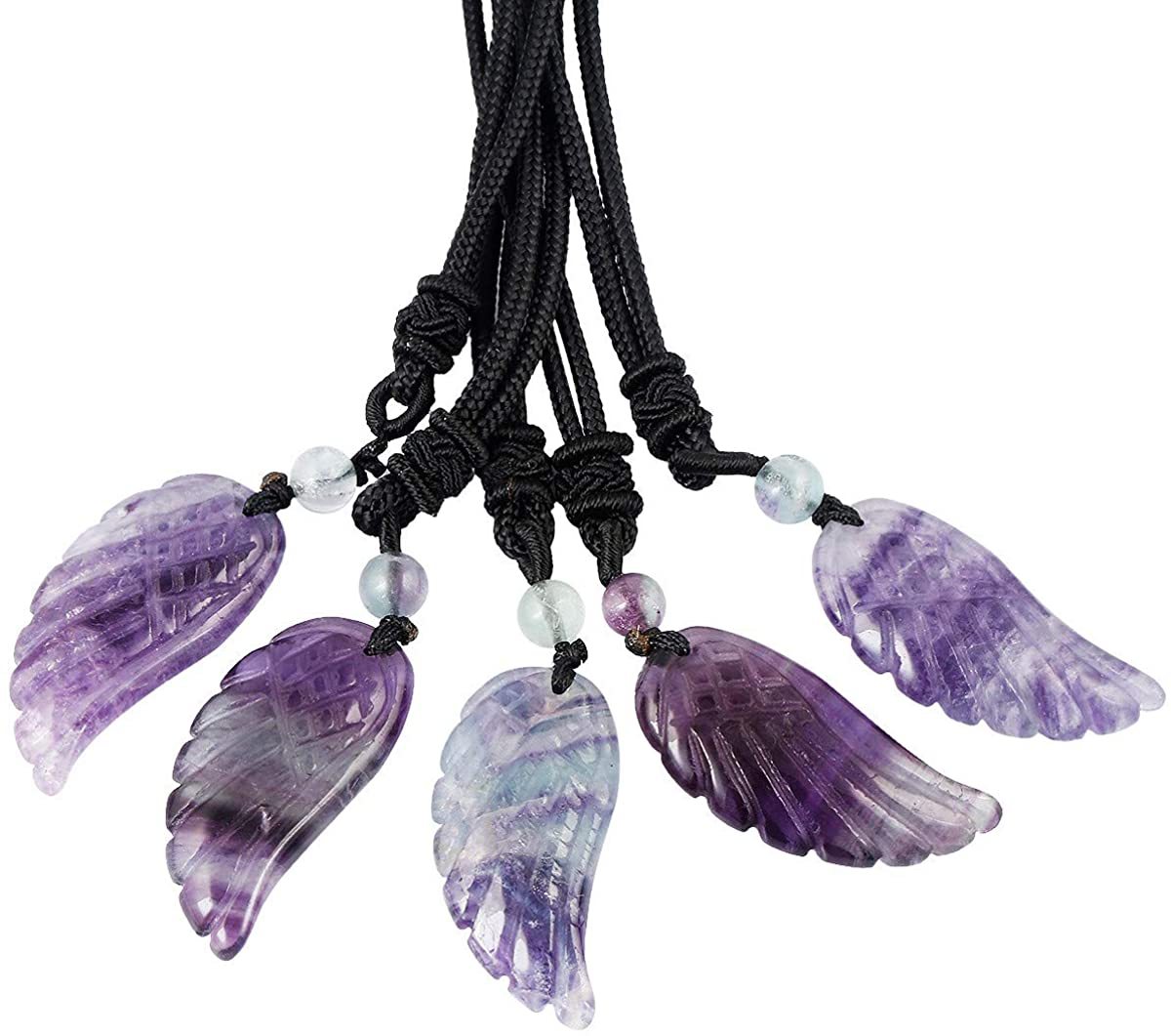 Angel Wing Crystal Pendant Necklaces Adjustable Rope Reiki Healing Stone Natural Gemstone Necklace for Women Men