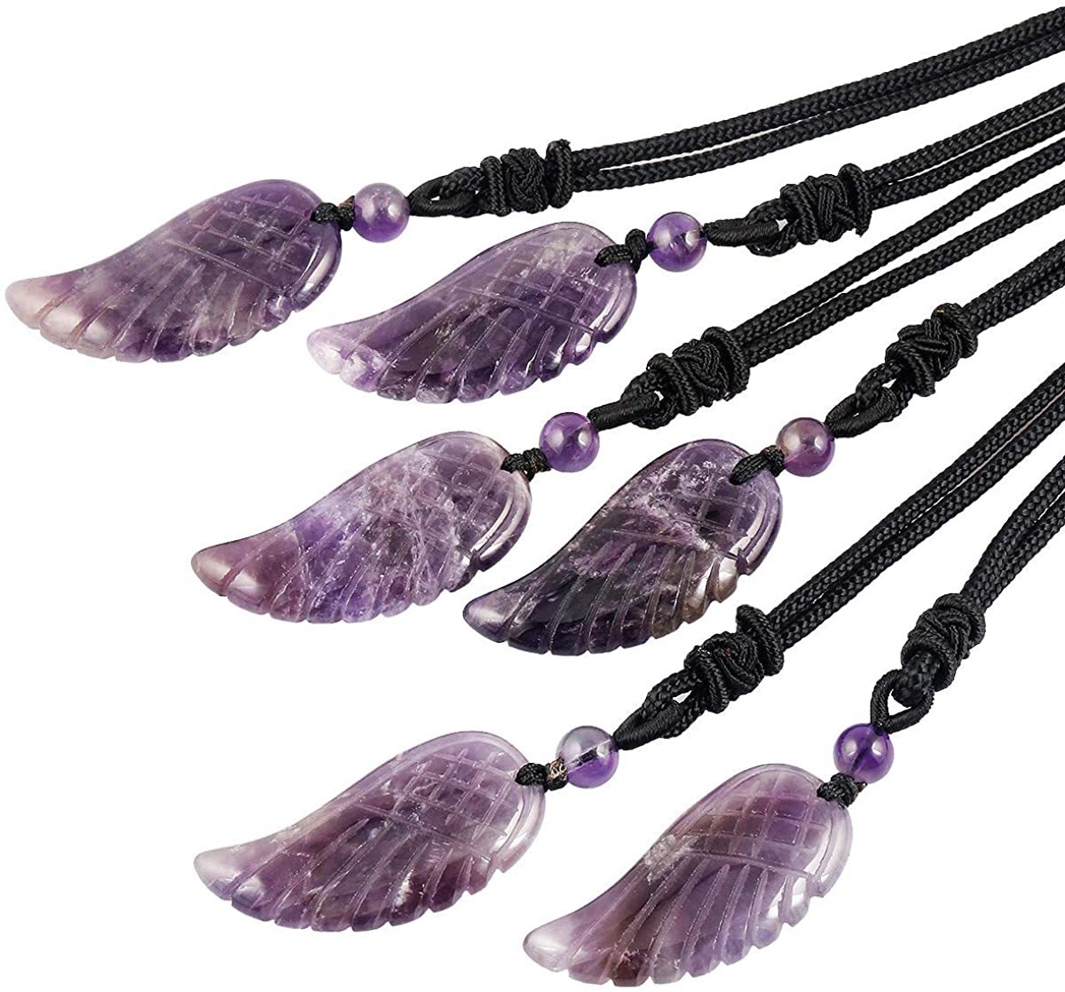 Angel Wing Crystal Pendant Necklaces Adjustable Rope Reiki Healing Stone Natural Gemstone Necklace for Women Men