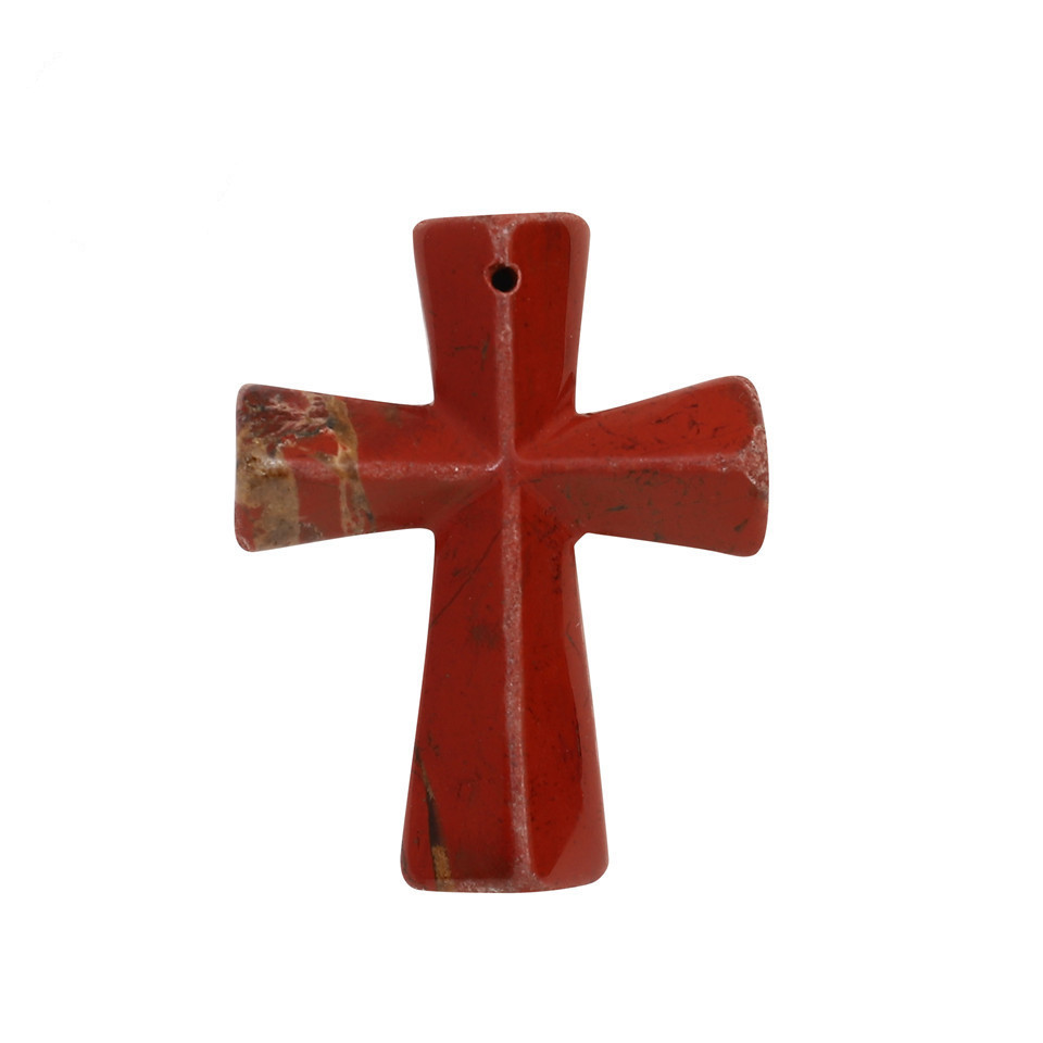 Hand Carved Gemstone Cross Pendant Necklace for Men & Women with Adjustable Rope Jewelry
