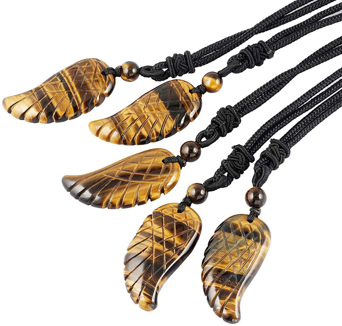 Angel Wing Crystal Pendant Necklaces Adjustable Rope Reiki Healing Stone Natural Gemstone Necklace for Women Men
