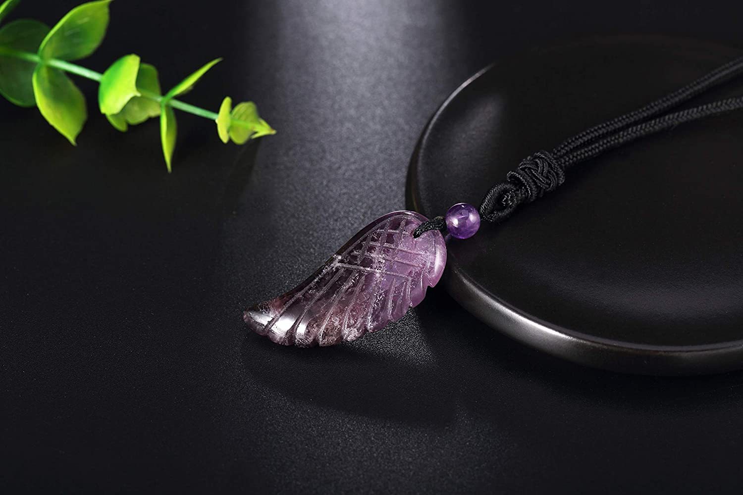 Angel Wing Crystal Pendant Necklaces Adjustable Rope Reiki Healing Stone Natural Gemstone Necklace for Women Men