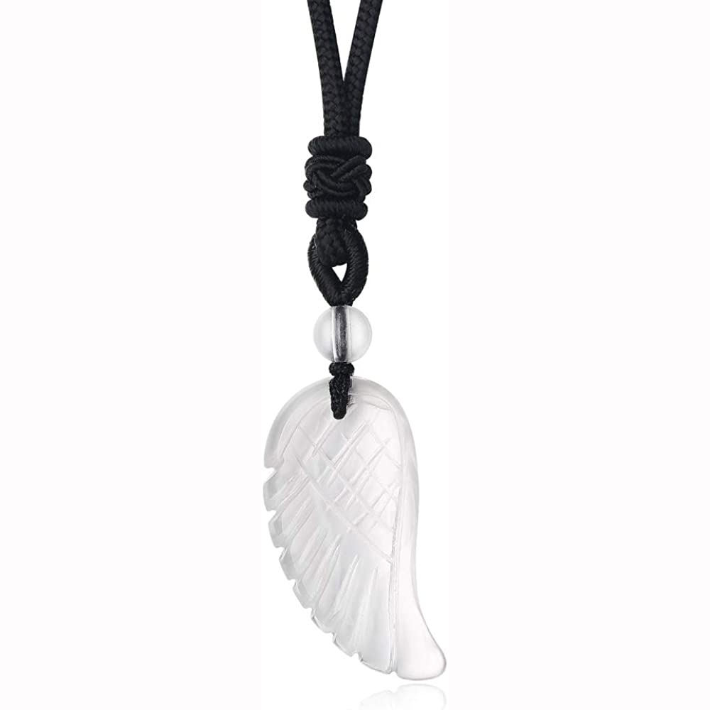 Angel Wing Crystal Pendant Necklaces Adjustable Rope Reiki Healing Stone Natural Gemstone Necklace for Women Men