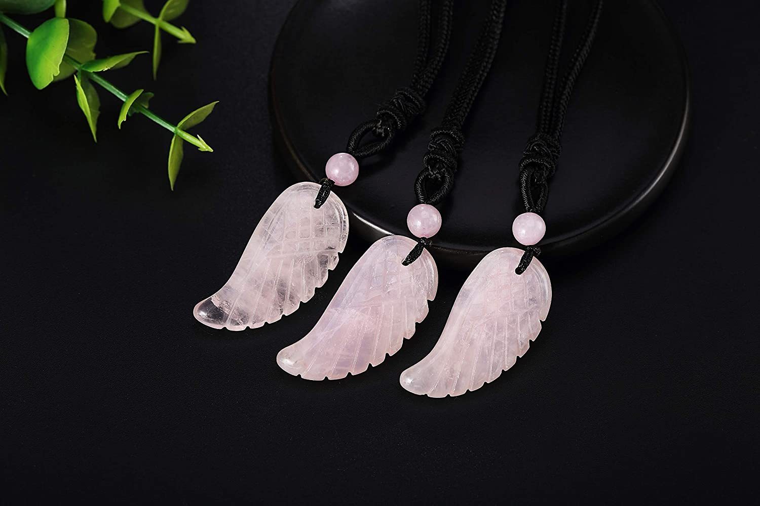 Angel Wing Crystal Pendant Necklaces Adjustable Rope Reiki Healing Stone Natural Gemstone Necklace for Women Men