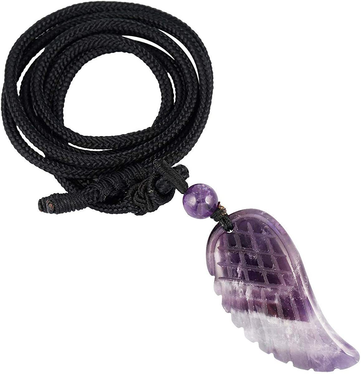 Angel Wing Crystal Pendant Necklaces Adjustable Rope Reiki Healing Stone Natural Gemstone Necklace for Women Men
