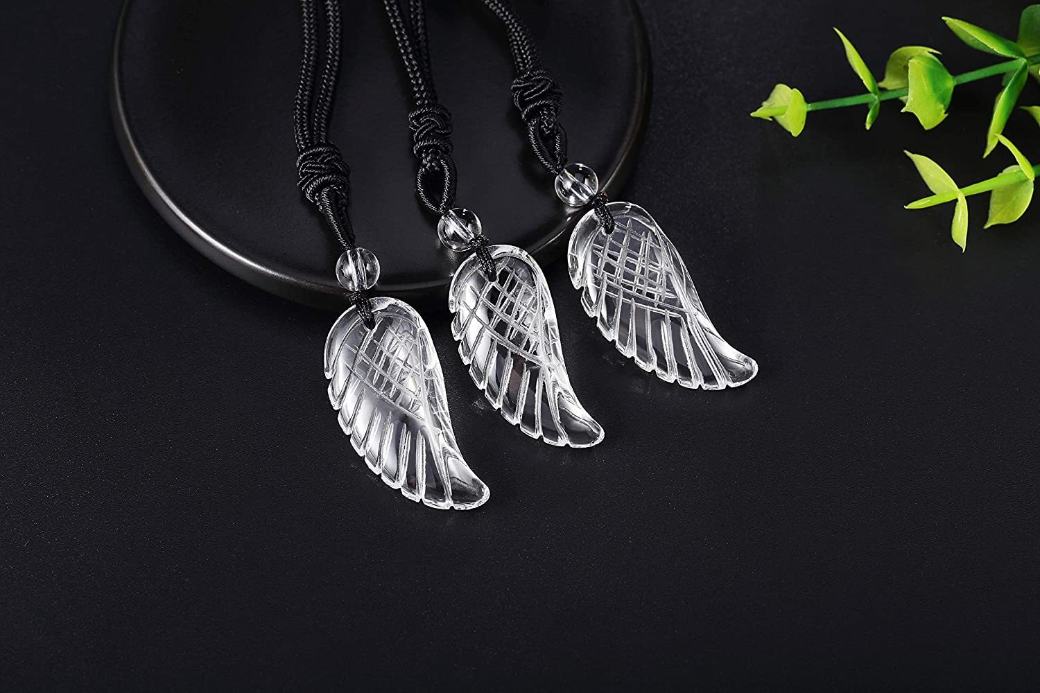 Angel Wing Crystal Pendant Necklaces Adjustable Rope Reiki Healing Stone Natural Gemstone Necklace for Women Men