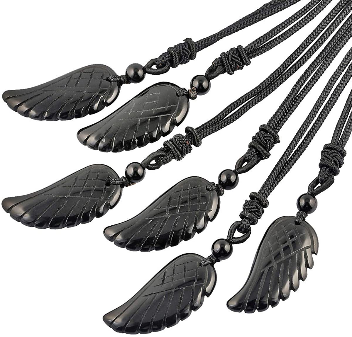 Angel Wing Crystal Pendant Necklaces Adjustable Rope Reiki Healing Stone Natural Gemstone Necklace for Women Men