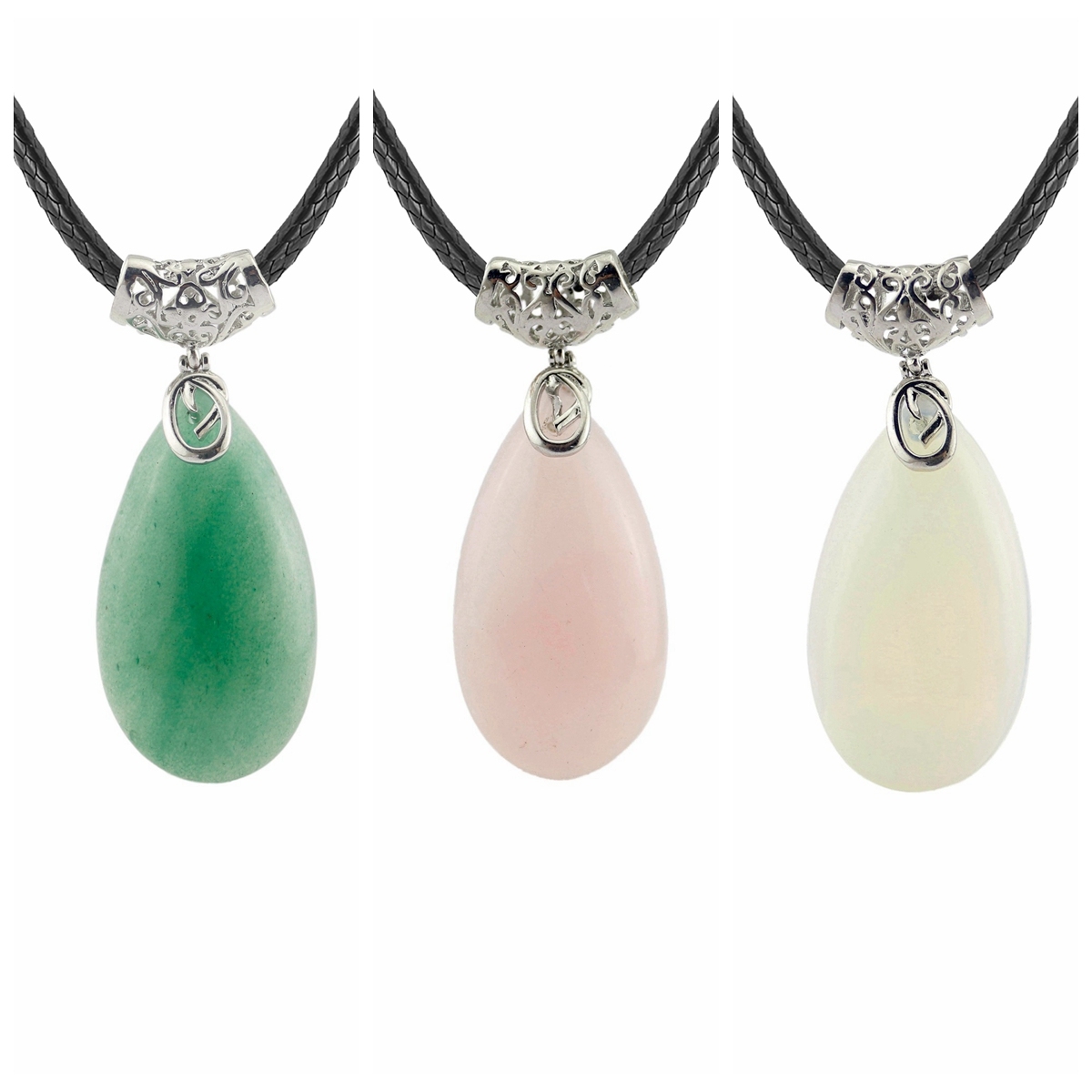 Natural Healing Crystal Waterdrop Pendant Necklace for Women 18" Black Leather Cord  Teardrop Gemstone Jewelry