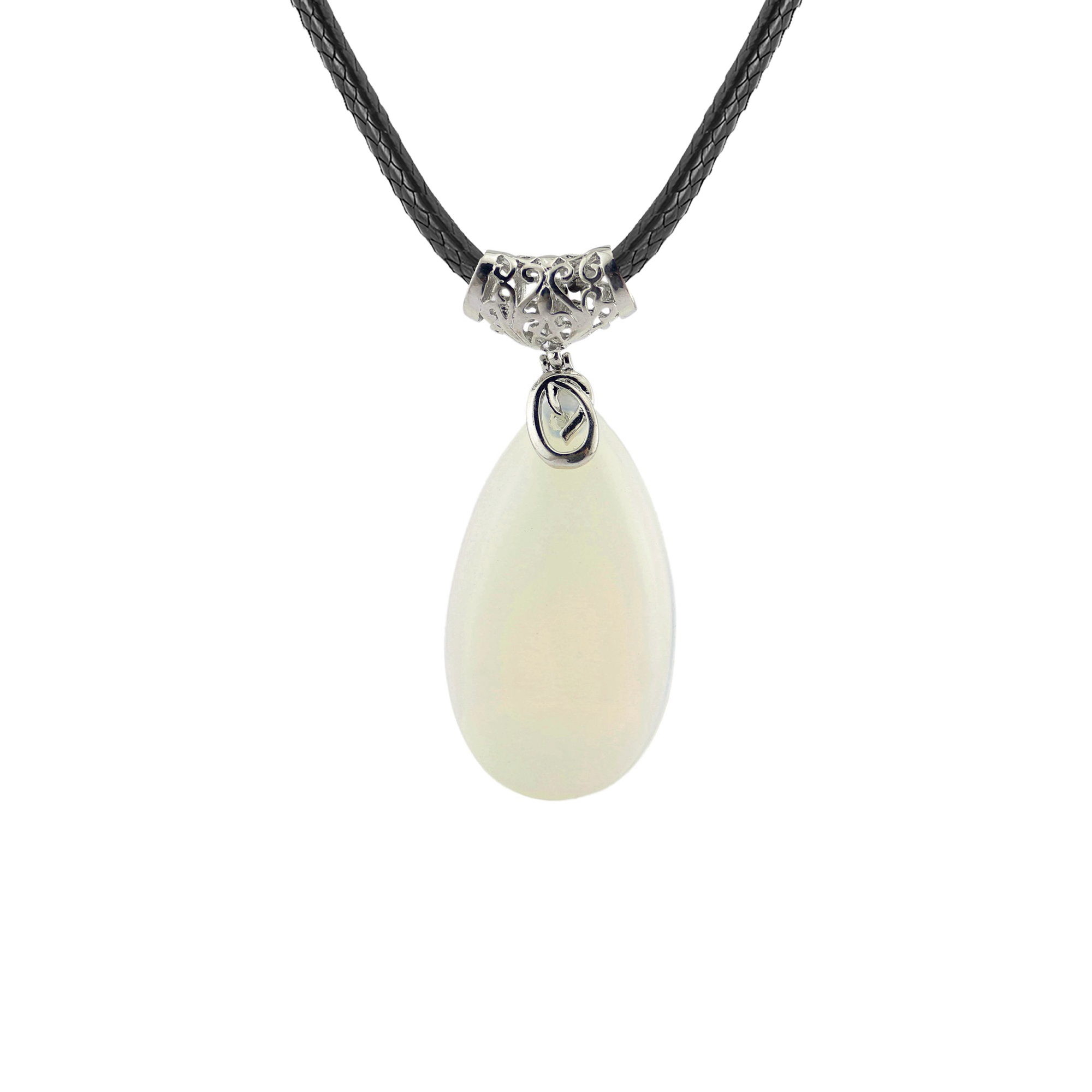 Natural Healing Crystal Waterdrop Pendant Necklace for Women 18" Black Leather Cord  Teardrop Gemstone Jewelry