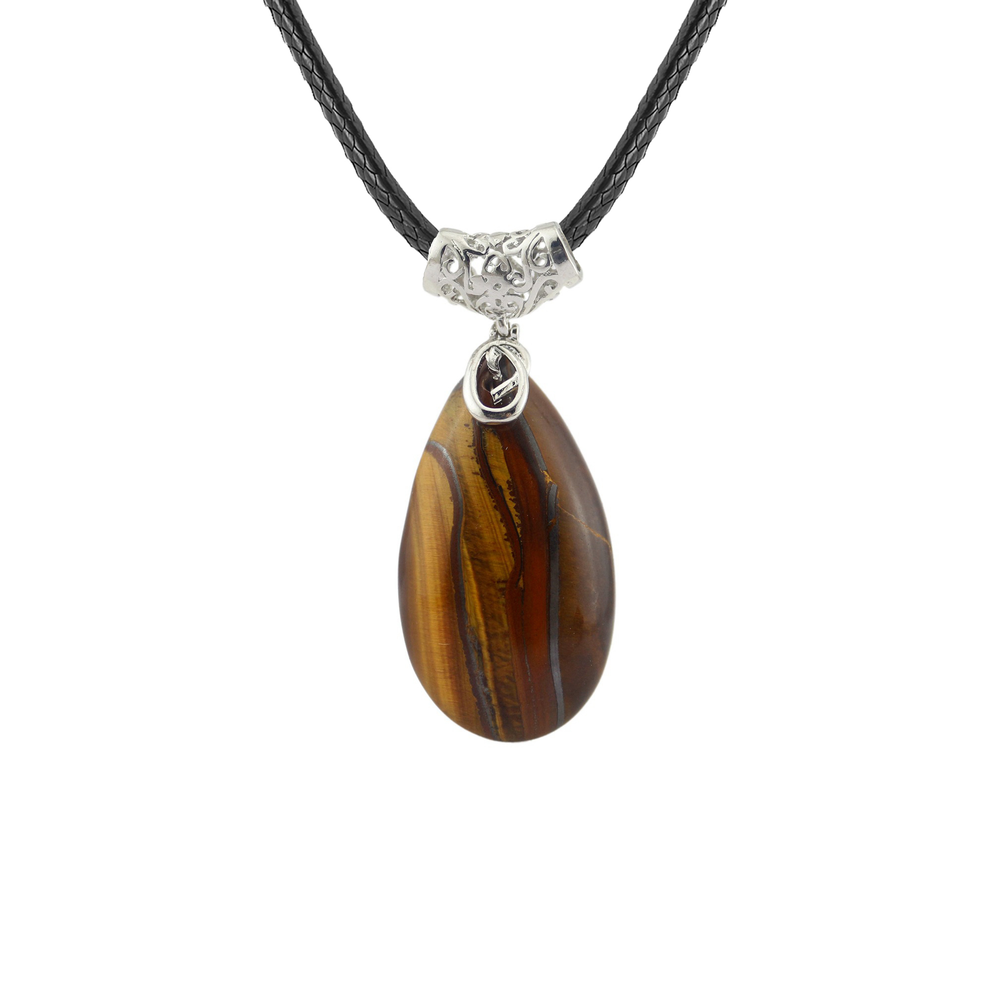 Natural Healing Crystal Waterdrop Pendant Necklace for Women 18" Black Leather Cord  Teardrop Gemstone Jewelry