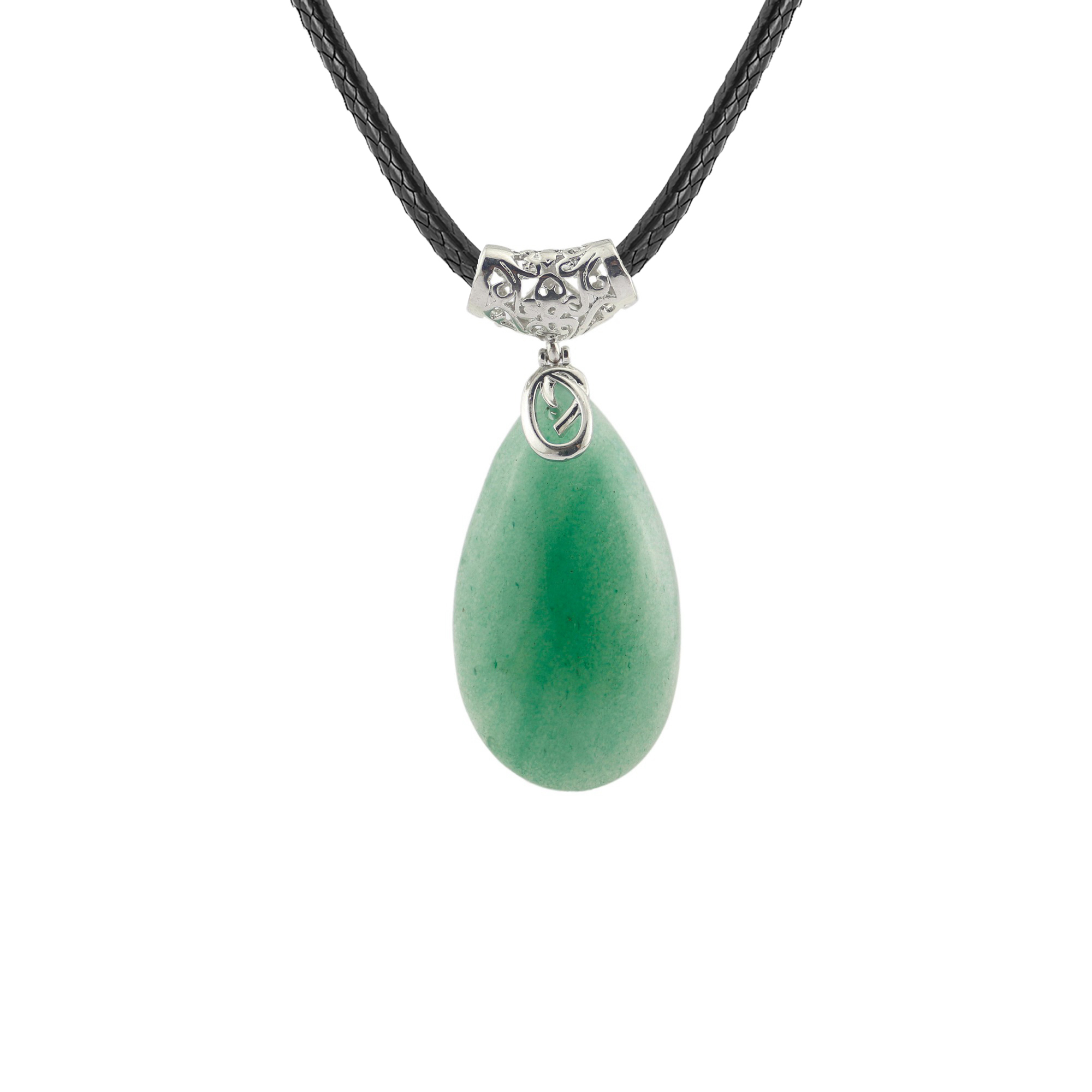 Natural Healing Crystal Waterdrop Pendant Necklace for Women 18" Black Leather Cord  Teardrop Gemstone Jewelry