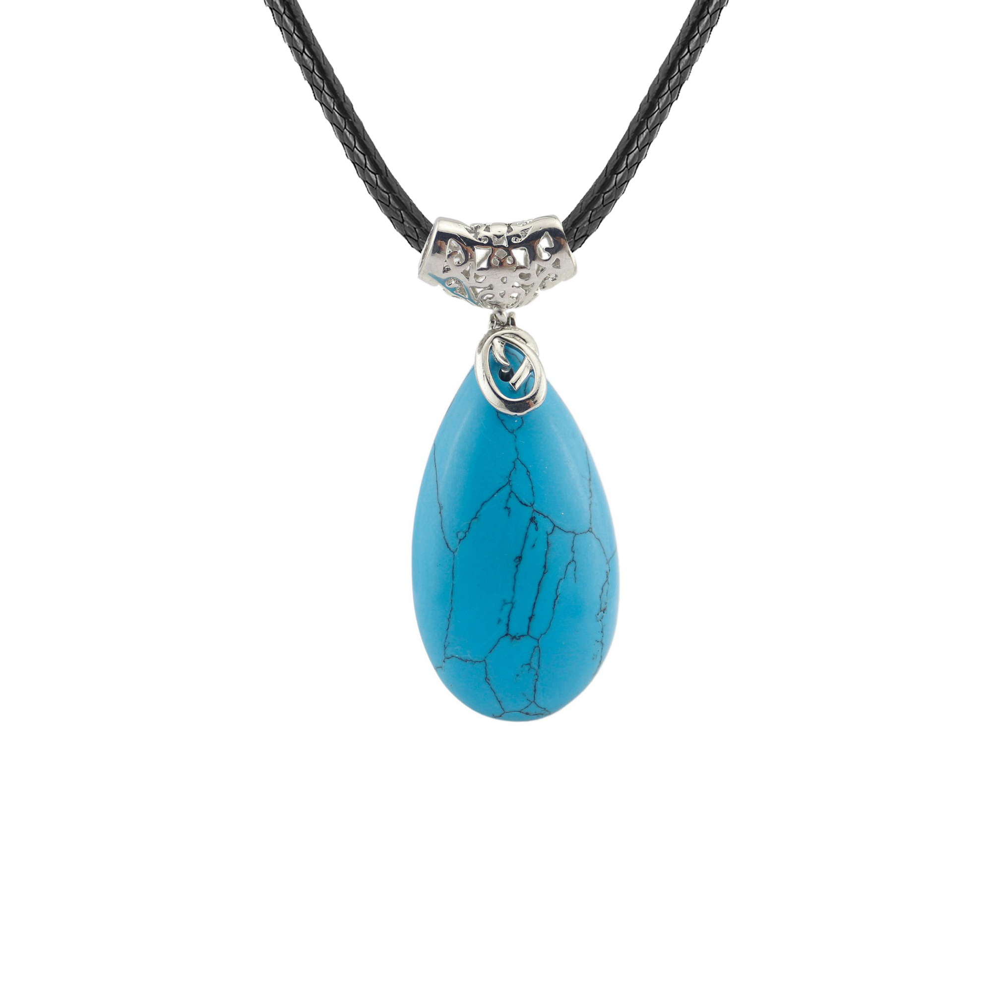 Natural Healing Crystal Waterdrop Pendant Necklace for Women 18" Black Leather Cord  Teardrop Gemstone Jewelry
