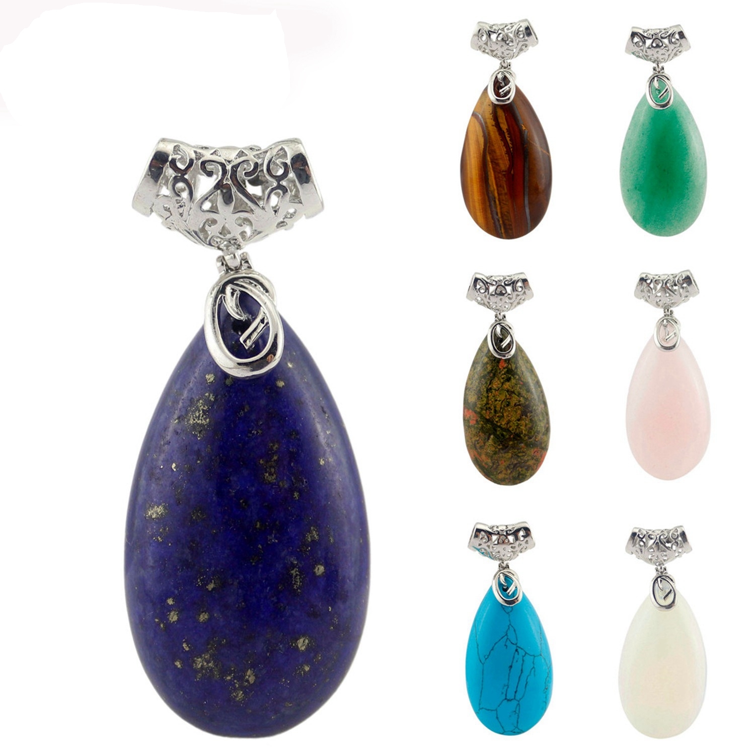 Natural Healing Crystal Waterdrop Pendant Necklace for Women 18" Black Leather Cord  Teardrop Gemstone Jewelry