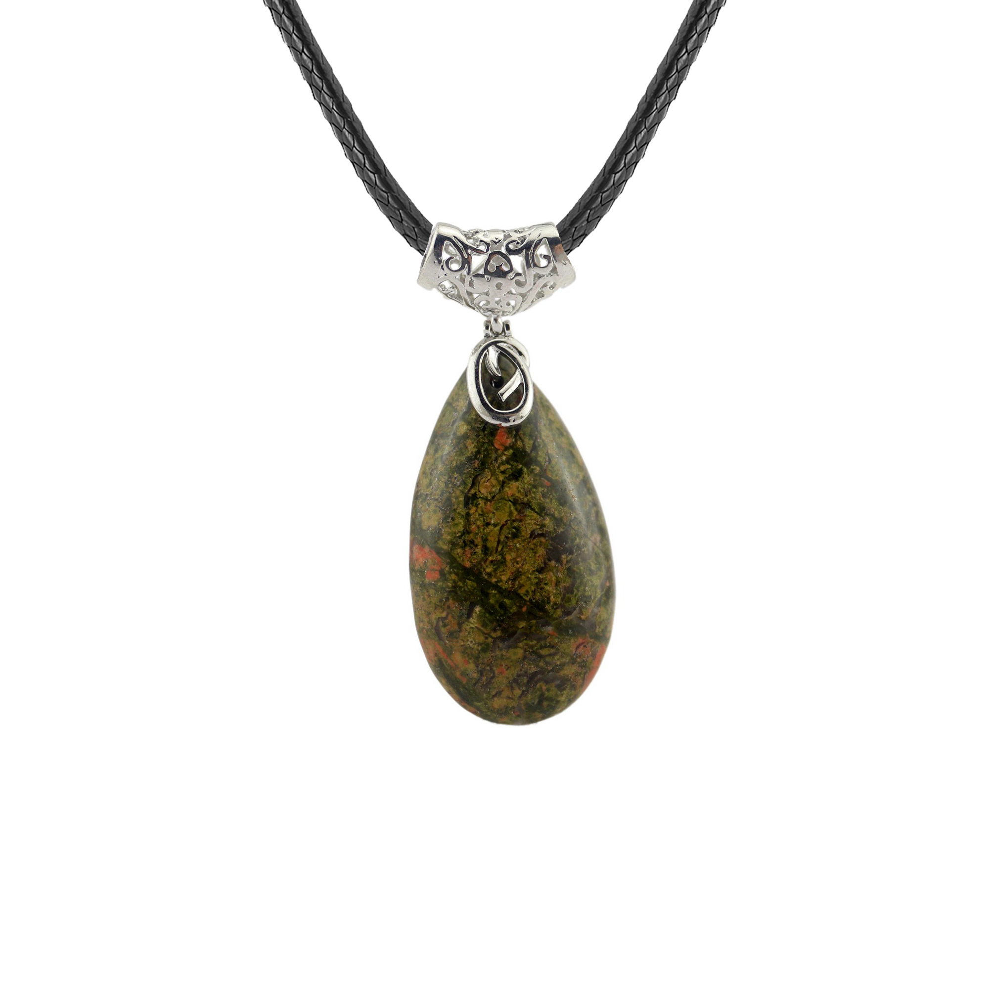 Natural Healing Crystal Waterdrop Pendant Necklace for Women 18" Black Leather Cord  Teardrop Gemstone Jewelry