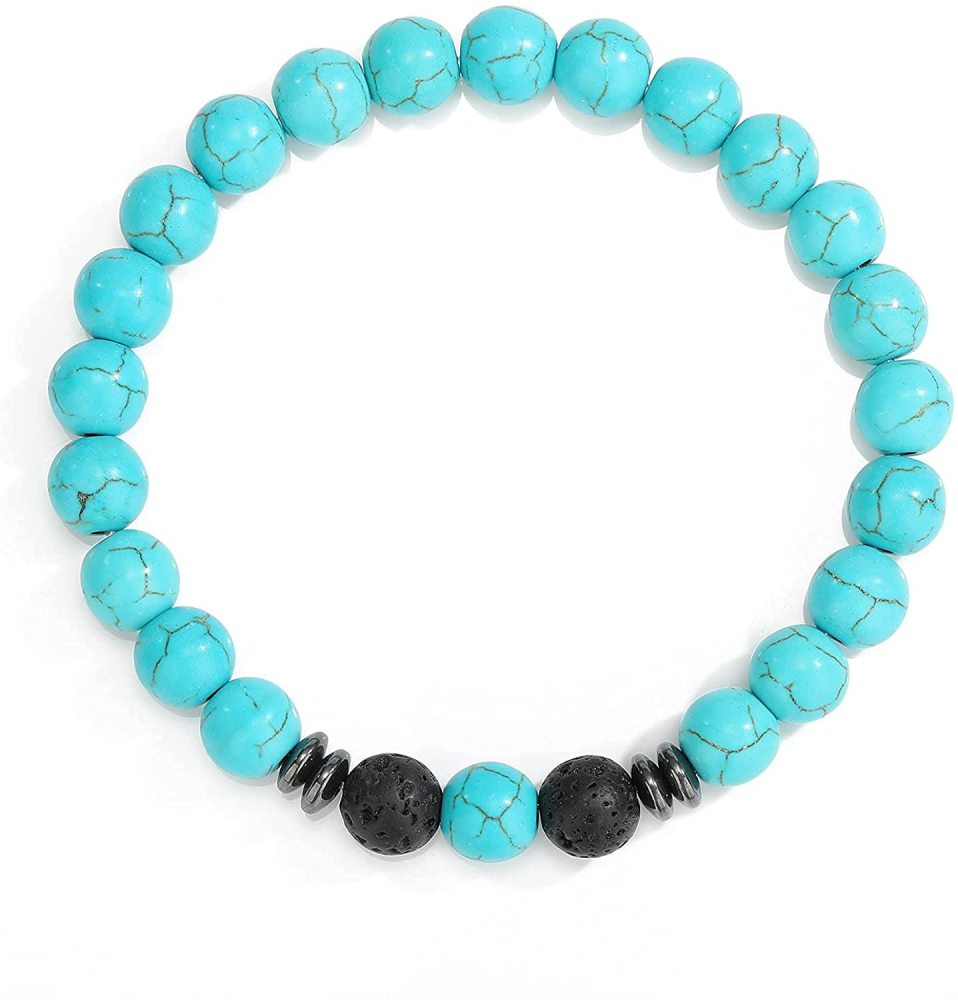 Natural 8MM Gemstone Beads Stretch Bracelet Essential Oil Diffuser Rock Lava Stone Beaded Bracelet for Men Women Jewelry