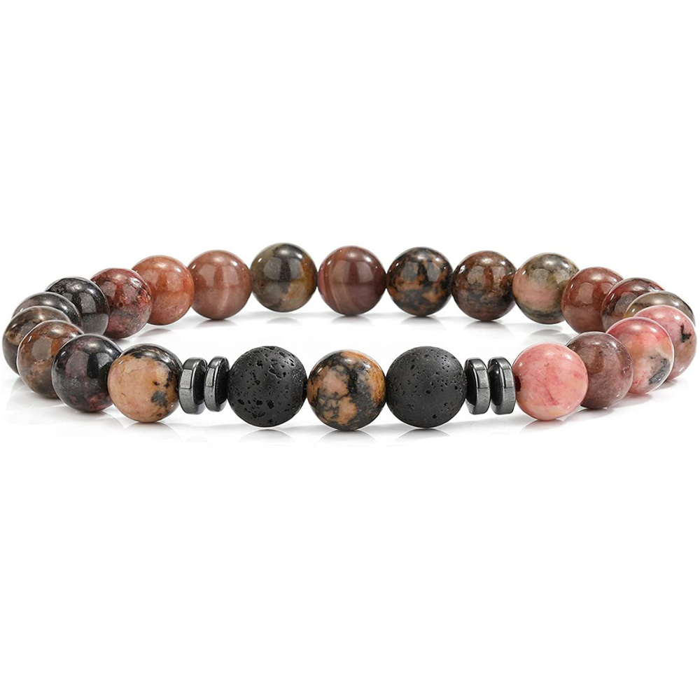 Natural 8MM Gemstone Beads Stretch Bracelet Essential Oil Diffuser Rock Lava Stone Beaded Bracelet for Men Women Jewelry