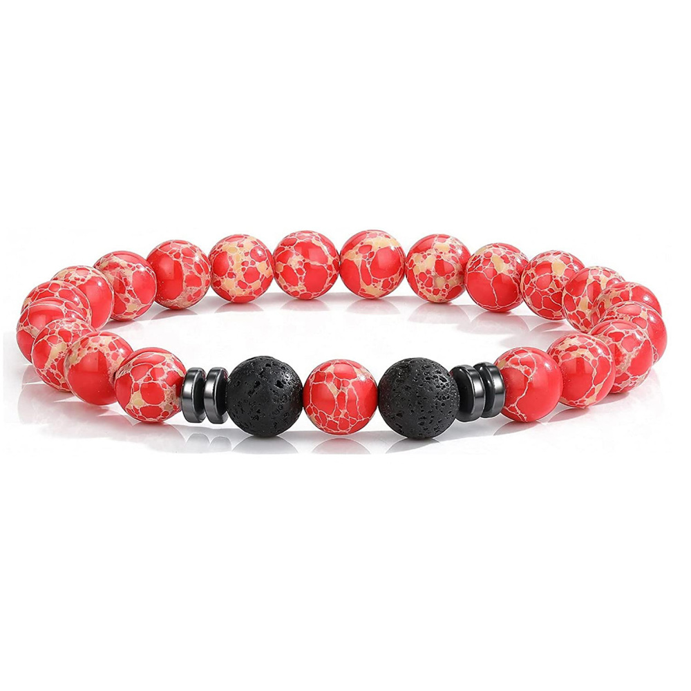 Natural 8MM Gemstone Beads Stretch Bracelet Essential Oil Diffuser Rock Lava Stone Beaded Bracelet for Men Women Jewelry