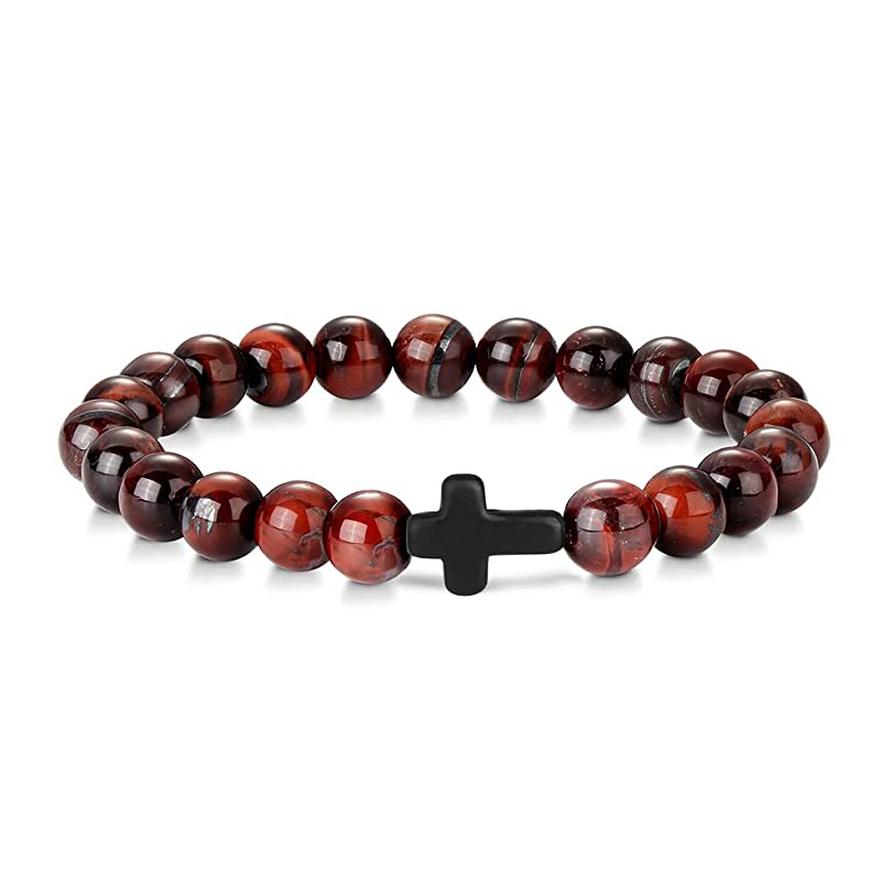 Cross Bracelets for Women Men 8mm Natural Stone Stretch Elastic Chakra Jewelry