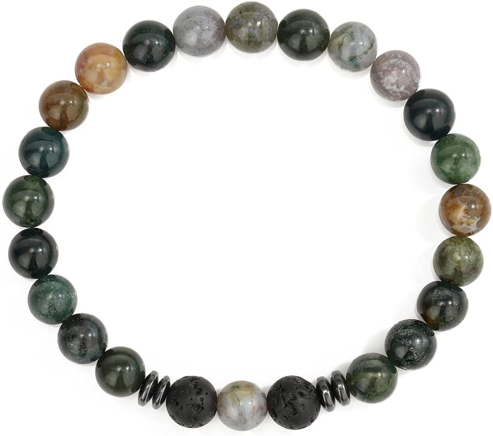 Natural 8MM Gemstone Beads Stretch Bracelet Essential Oil Diffuser Rock Lava Stone Beaded Bracelet for Men Women Jewelry