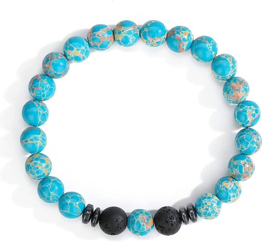 Natural 8MM Gemstone Beads Stretch Bracelet Essential Oil Diffuser Rock Lava Stone Beaded Bracelet for Men Women Jewelry