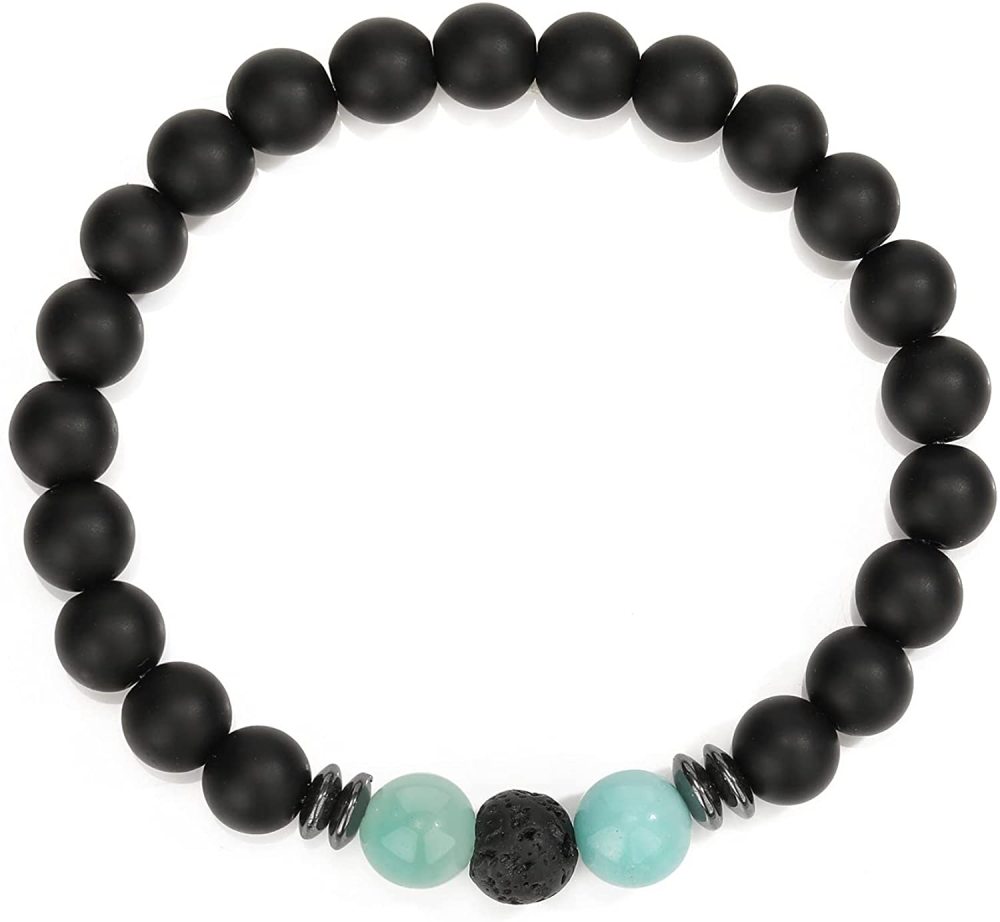 8mm Matte Onyx Bracelet - Essential Oil Diffuser Stone Agate Bead Bracelets for Women, Stress Relief Aromatherapy