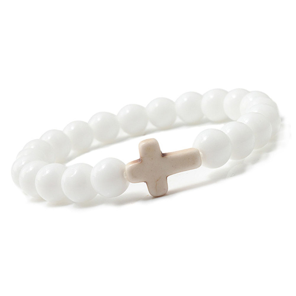 Turquoise Cross Bracelets for Women Men 8mm Natural Stone Stretch Elastic Chakra Jewelry