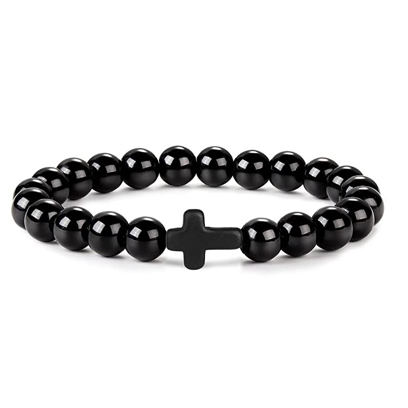 Cross Bracelets for Women Men 8mm Natural Stone Stretch Elastic Chakra Jewelry