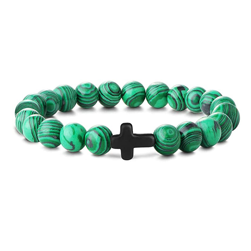 Cross Bracelets for Women Men 8mm Natural Stone Stretch Elastic Chakra Jewelry