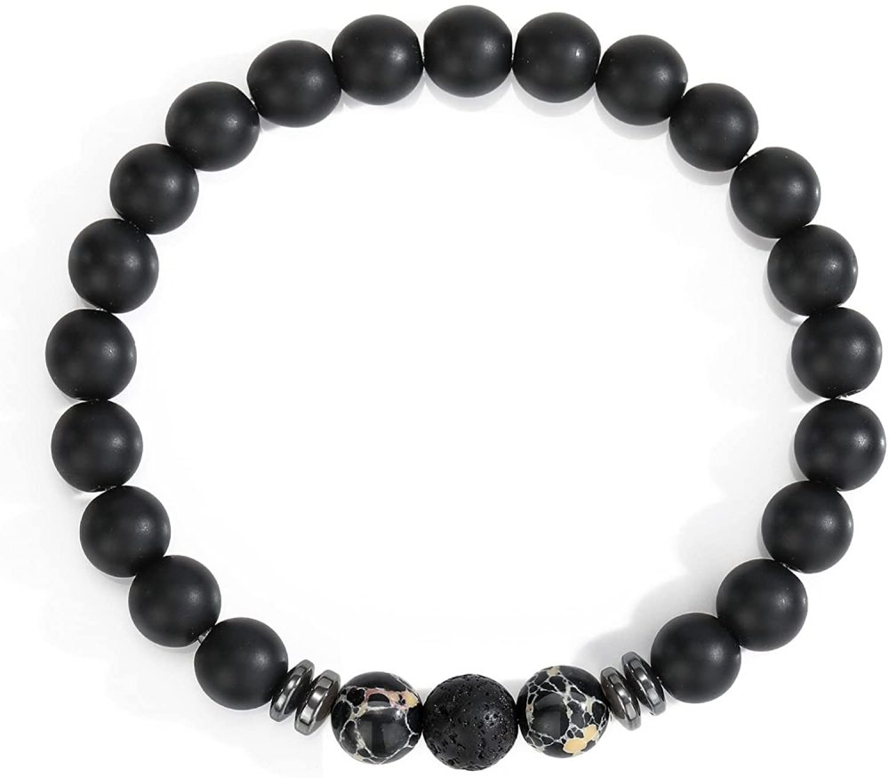 8mm Matte Onyx Bracelet - Essential Oil Diffuser Stone Agate Bead Bracelets for Women, Stress Relief Aromatherapy