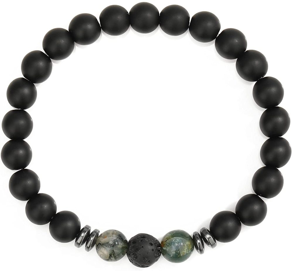 8mm Matte Onyx Bracelet - Essential Oil Diffuser Stone Agate Bead Bracelets for Women, Stress Relief Aromatherapy