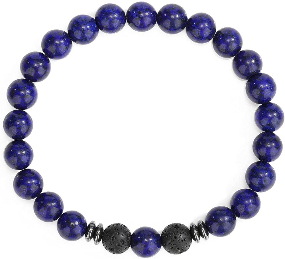 Natural 8MM Gemstone Beads Stretch Bracelet Essential Oil Diffuser Rock Lava Stone Beaded Bracelet for Men Women Jewelry